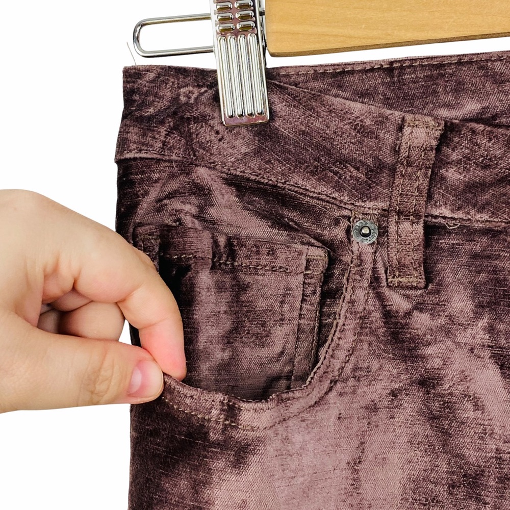 Free People Velvet Metallic Coated Cropped High Rise Disco Flare Jeans 25 Brown - Picture 8 of 13